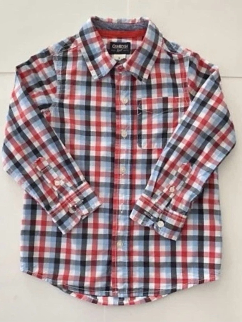 Oshkosh B'Gosh Boys Button Up Shirt Size 5 Long Sleeve Red White Blue Preppy